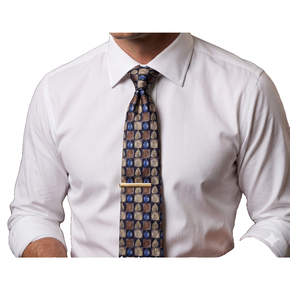Ermenegildo Zegna Silk Tie Mens Blue Gold Leaf Geometric Designer Made in Italy